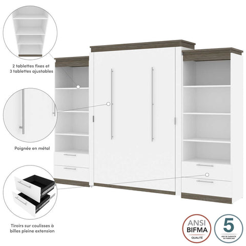 Queen Murphy Bed and 2 Shelving Units with Drawers (125W)
