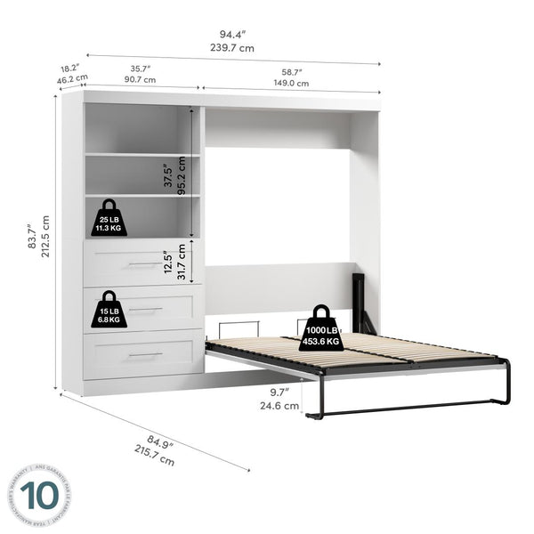Full Murphy Bed and Shelving Unit with Drawers (95W)
