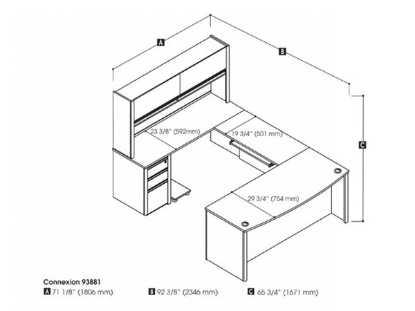 U-Shaped Executive Desk with Hutch and Assembled Pedestal