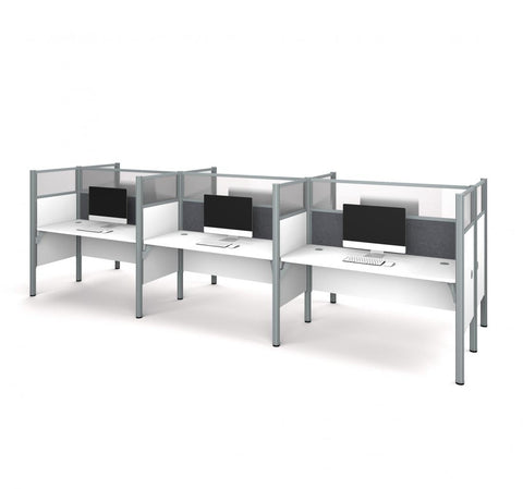6-Person Office Cubicles with Gray Tack Boards and High Privacy Panels