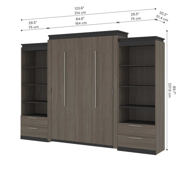 Queen Murphy Bed and 2 Shelving Units with Drawers (125W)