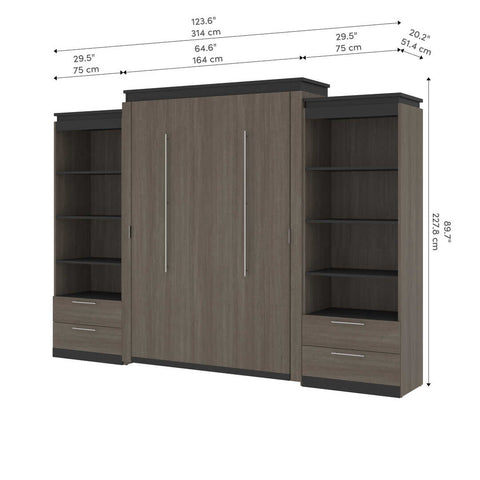 Queen Murphy Bed and 2 Shelving Units with Drawers (125W)