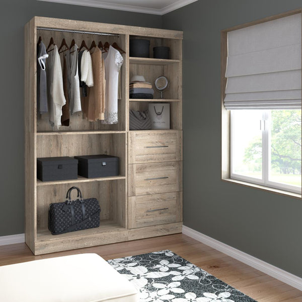 Contemporary Closet System with Shelves, Drawers & Clothing Rods, 61W x 19D