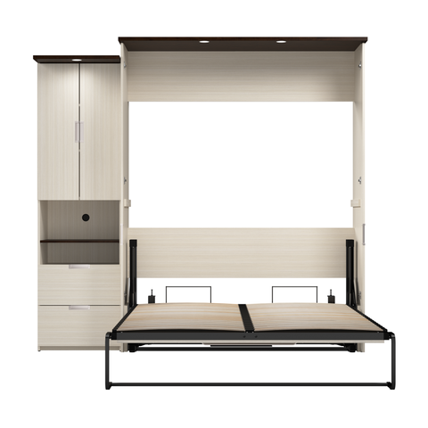 91W Queen Murphy Bed with Storage Cabinet