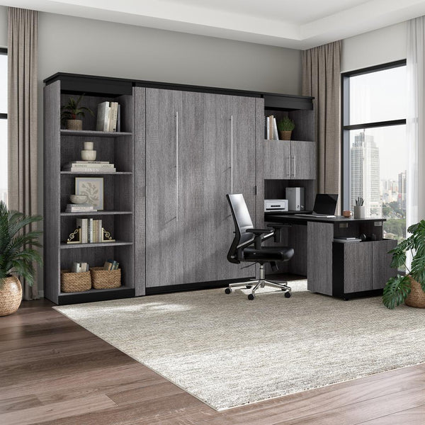 Full Murphy Bed with Shelves and Storage Cabinet with Fold-Out Desk (120W)