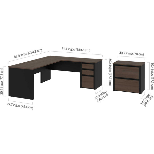 72W L-Shaped Desk with Lateral File Cabinet