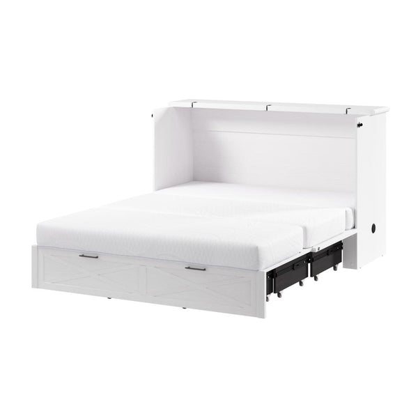 65W Queen Murphy Cabinet Bed with Pullout Drawer and Mattress