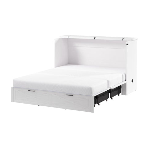 65W Queen Murphy Cabinet Bed with Pullout Drawer and Mattress