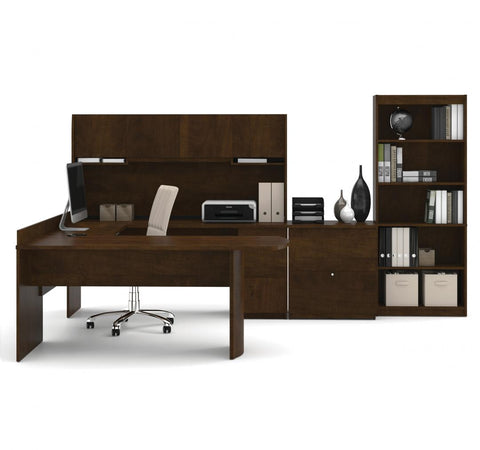 U-Shaped Executive Desk with Lateral File Cabinet and Bookcase