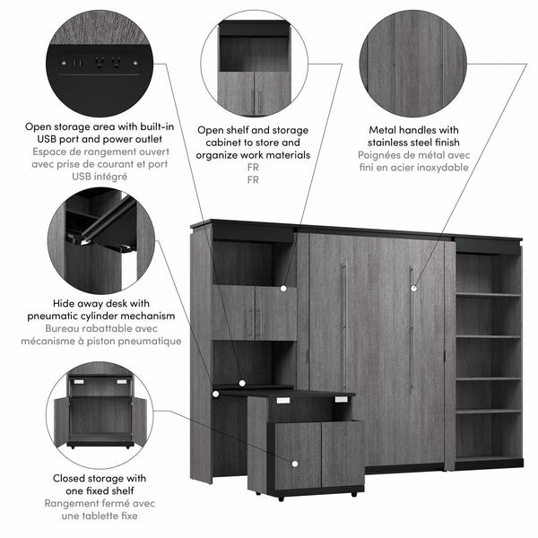 Full Murphy Bed with Shelves and Storage Cabinet with Fold-Out Desk (120W)