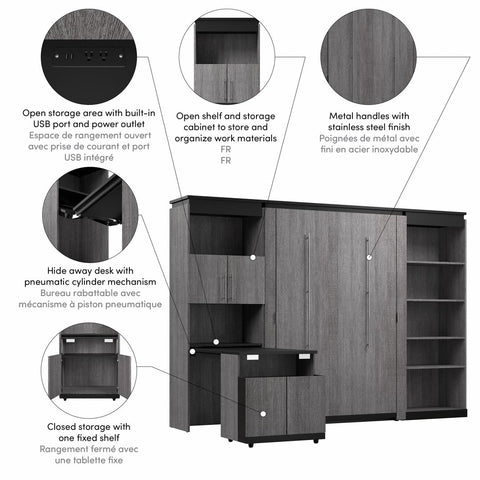 Full Murphy Bed with Shelves and Storage Cabinet with Fold-Out Desk (120W)