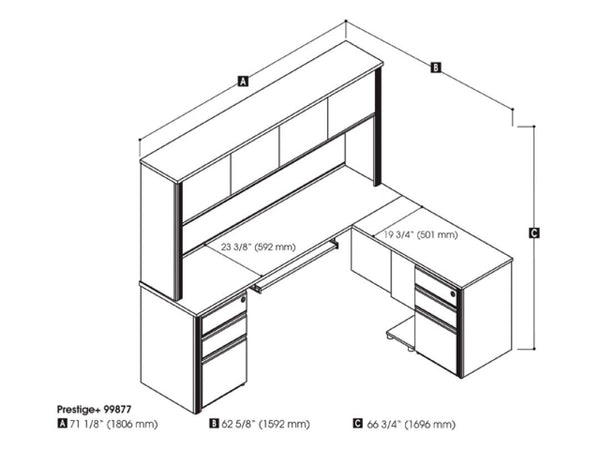 L-Shaped Desk with Hutch and Two Assembled Pedestals