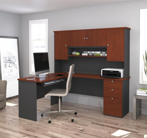 L-Shaped Desk with Pedestal and Hutch