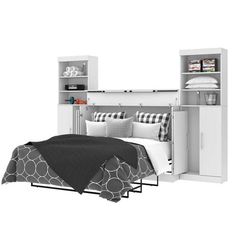 5-Piece Set Including One Queen Cabinet Bed with Mattress, Two 26″ Storage Units, and Two Hutches