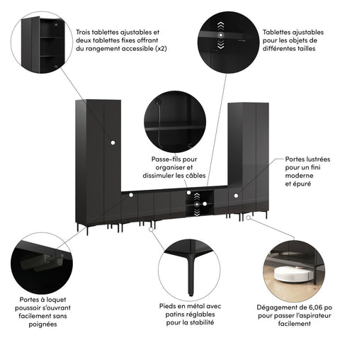141W Modular Entertainment Center with TV Stand, Storage Cabinet, and Tall Storage Cabinets
