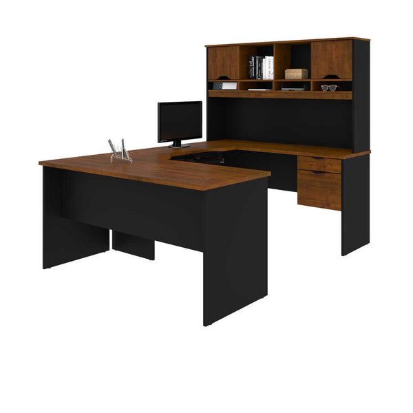 U or L-Shaped Desk with Dual Half Pedestal and Hutch