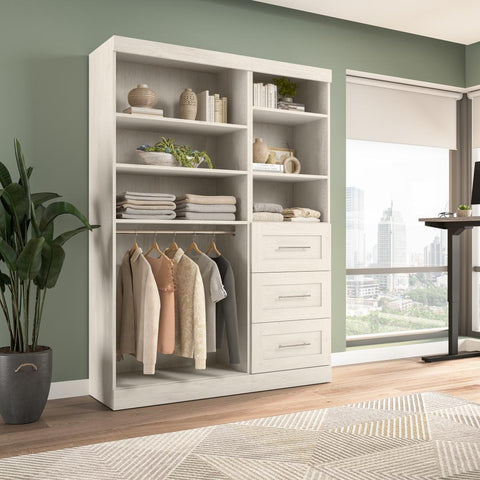 Contemporary Closet System with Shelves, Drawers & Clothing Rods, 61W x 19D