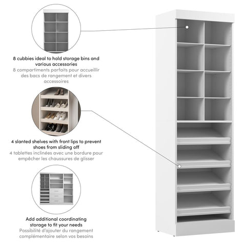Contemporary Closet System with Shoe Racks & Cubbies, 25W x 19D