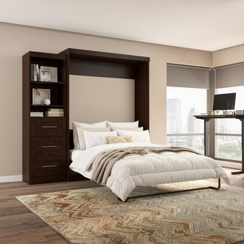 Queen Murphy Bed and Shelving Unit with Drawers (90W)