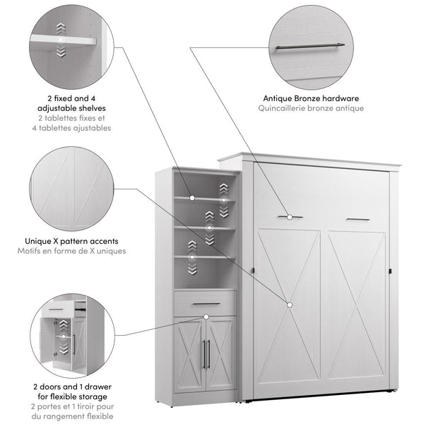 Queen Murphy Bed and Closet Organizer with Drawer and Doors (94W)