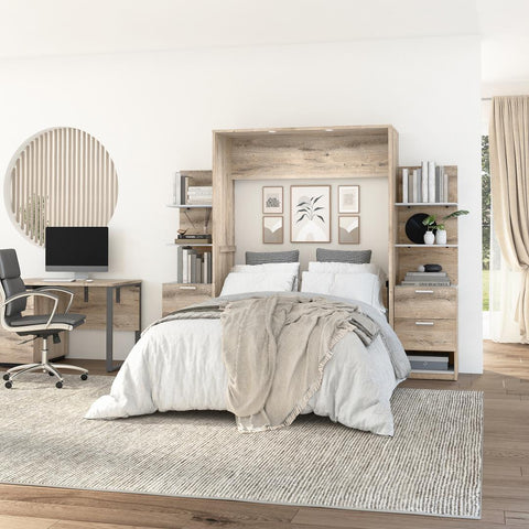 Full Murphy Bed with Nightstands and Floating Shelves (99W)