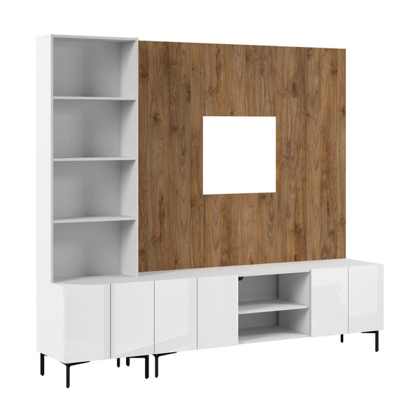 94W Modular Entertainment Center with TV Stand, Storage Cabinet, Hutch, and Small Wall Panel