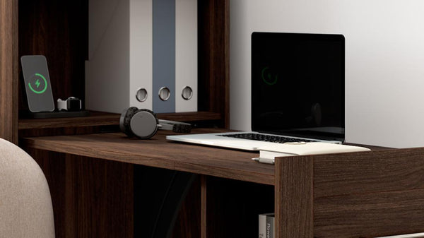 25W Pull-Out Desk Cabinet with Shelves and Hidden Storage