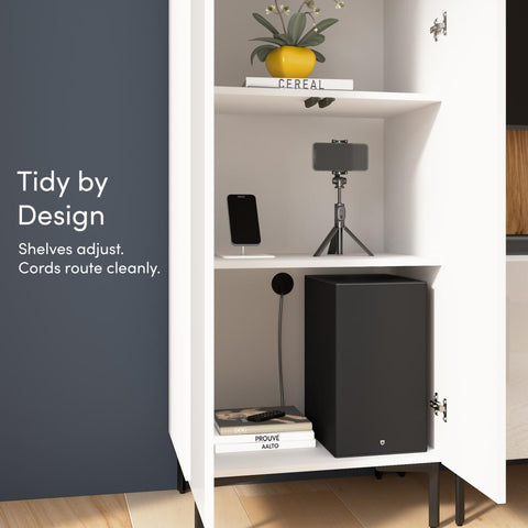 94W Modular Entertainment Center with TV Stand, Tall Storage Cabinet, and Small Wall Panel