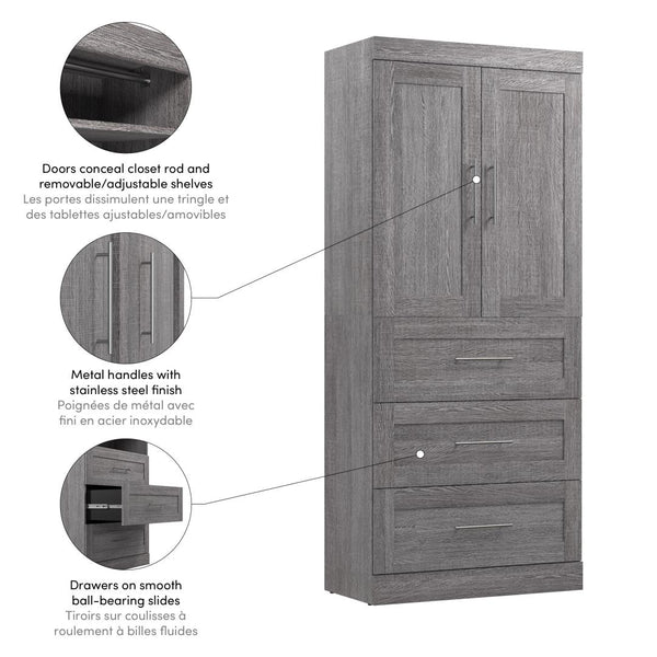 Contemporary Closet System with Drawers, 36W x 19D