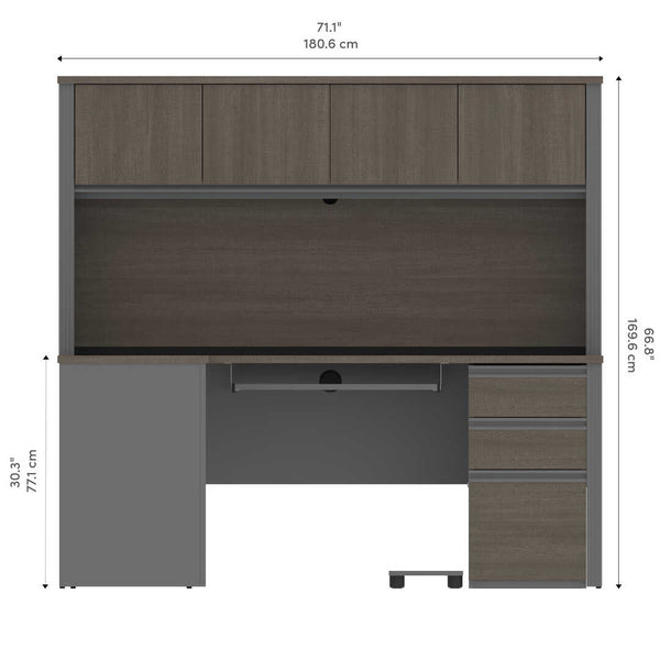 72W L-Shaped Desk with Pedestal and Hutch