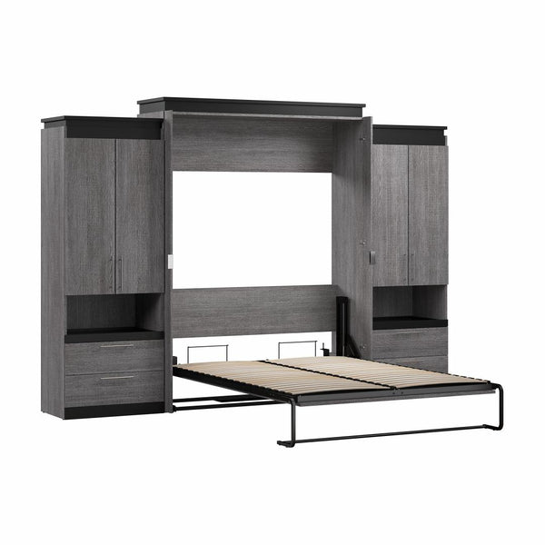 Queen Murphy Bed with Storage Cabinets and Pull-Out Shelves (126W)