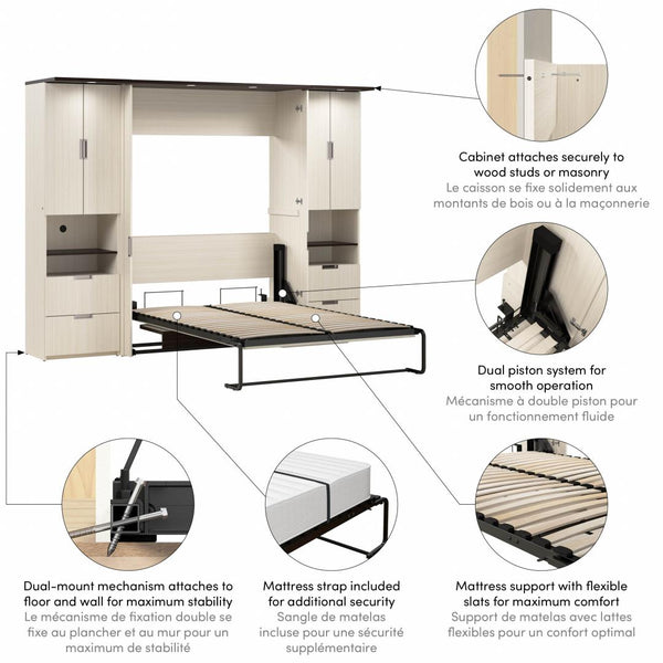 107W Full Murphy Bed with Desk and 2 Storage Cabinets