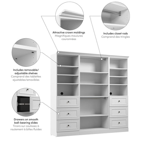 Traditional Closet System with Shelves, Drawers & Clothing Rods, 86W x 20D