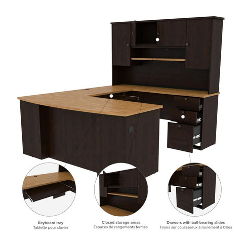 71W U or L-Shaped Executive Desk with Pedestal and Hutch
