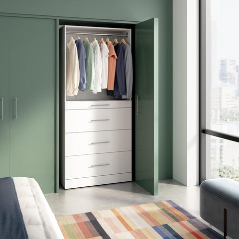 Modular Closet System with Shelves, Drawers & Clothing Rod, Slab Style, 36W x 16D