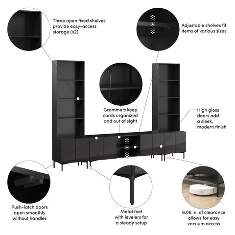 118W Modular Entertainment Center with TV Stand and Storage Cabinets with Hutches