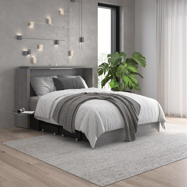 57W Full Murphy Cabinet Bed with Pullout Drawer and Mattress