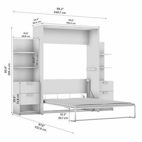 Full Murphy Bed with Nightstands and Floating Shelves (99W)