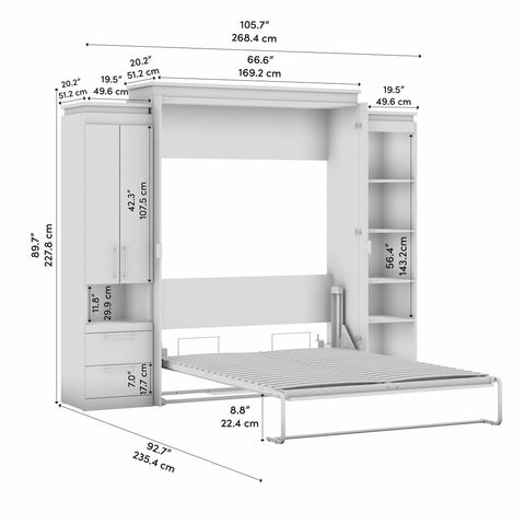 Queen Murphy Bed with Storage Cabinet and Shelves (106W)