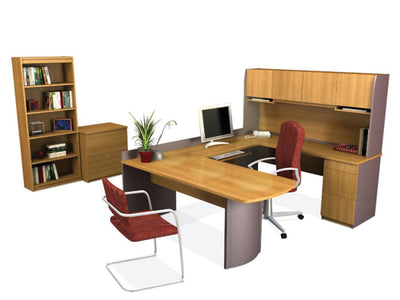 U-Shaped Executive Desk with Lateral File Cabinet and Bookcase
