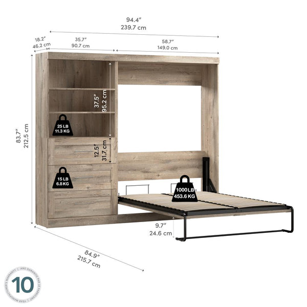 Full Murphy Bed and Shelving Unit with Drawers (95W)