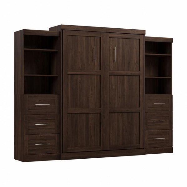 Queen Murphy Bed and 2 Shelving Units with Drawers (115W)