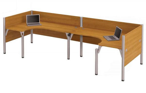 Two Back-to-Back L-Shaped Office Cubicles with Low Privacy Panels