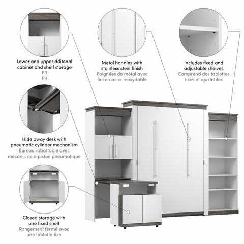 Queen Murphy Bed with Shelves and Storage Cabinet with Fold-Out Desk (126W)