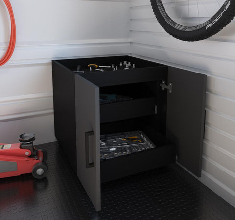 2-Piece Set: one Stackable Storage Cabinet and one 2-Drawer Set