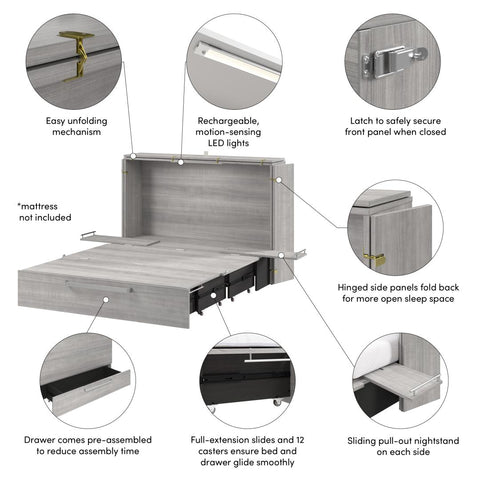 57W Full Murphy Cabinet Bed with Pullout Drawer