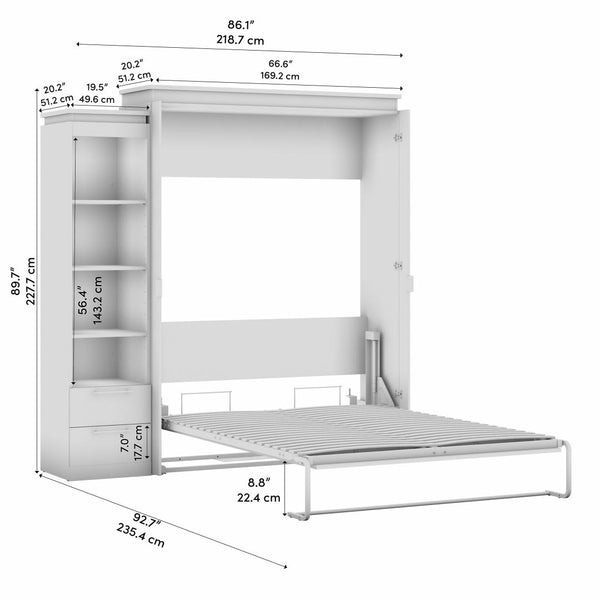 Queen Murphy Bed with Shelves and Drawers (87W)
