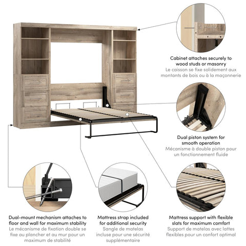 Full Murphy Bed and 2 Shelving Units with Drawers (109W)
