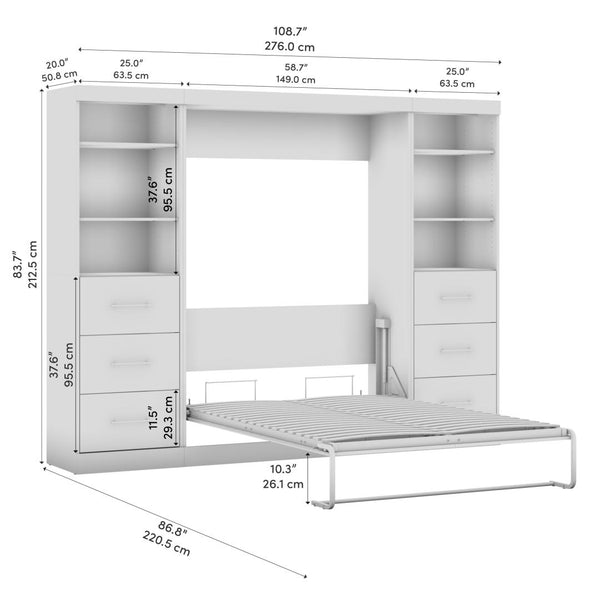 Full Murphy Bed and 2 Closet Organizers with Drawers (109W)