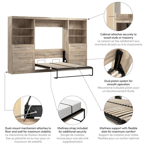 Full Murphy Bed and 2 Shelving Units with Drawers (131W)